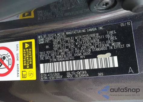 2010 Lexus Rx 350 z USA, uszkodzony, nr VIN 2T2BK1BA6AC067445